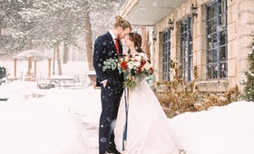 Couple Outside in the Snow
Photography: Meghan Rose Photography
Read More:
http://www.insideweddings.com/weddings/fairy-tale-winter-styled-shoot-inspired-by-beauty-and-the-beast/926/ beauty beast movie styled wedding shoot snow utah la caille restaurant french bouquet blue red white