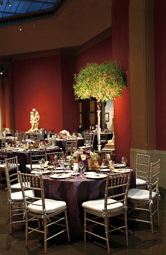 Reception Decor
Photography: Marie Labbancz Photography
Read More:
http://www.insideweddings.com/weddings/elegant-spring-wedding-at-the-pennsylvania-academy-of-the-fine-arts/176/ Wedding reception with dark tablecloths and a tree