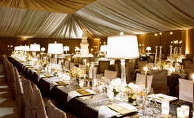 New Year's Eve Wedding
Photography: Liz Banfield and Adrienne Page
Read More:
http://www.insideweddings.com/weddings/glittering-gold-new-years-eve-celebration-in-oklahoma-city/614/ Wedding reception with sparkle sequin linen in tent