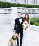 Chicago Couple with Golden Retriever
Photography: Averyhouse
Read More:
http://www.insideweddings.com/weddings/chic-summer-wedding-at-a-natural-history-museum-in-chicago/1361/ wedding photo of bride and groom with golden retriever wearing collar of greenery chicago wedding
