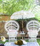 Vintage Garden Chairs with Umbrella
Photography: Fully Alive Photography
Read More:
http://www.insideweddings.com/weddings/roaring-twenties-garden-party-inspirational-wedding-shoot/1230/ great gatsby inspired garden wedding styled shoot, high back vintage garden chairs, fringed umbrella