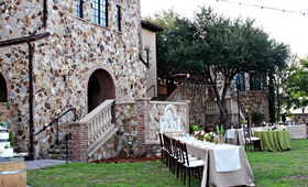 Alfresco Reception at Tuscan-Style Estate
Photography: Regina Hyman Photography
Read More:
http://www.insideweddings.com/weddings/a-fairy-tale-outdoor-wedding-in-florida-inspired-by-tuscany/627/ Long neutral-toned tables with romantic string lights