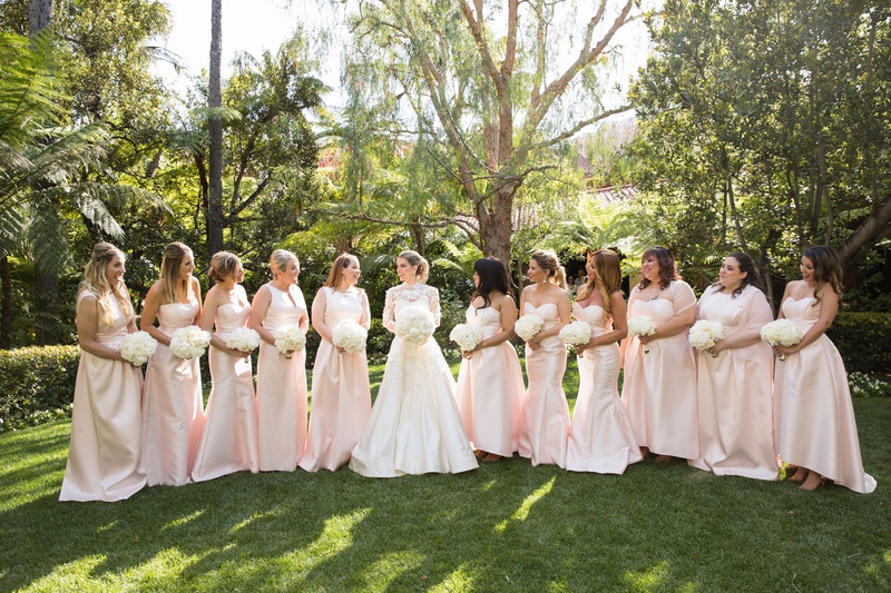 Pale Pink Mismatched Bridesmaid Dresses
Photography: Duke Photography
Read More:
http://www.insideweddings.com/weddings/luxurious-alfresco-ceremony-ballroom-reception-in-beverly-hills/1161/ Light pink mismatched long bridesmaid dresses white bouquets alfred sung bride in marchesa