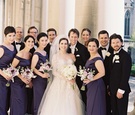 Bridal Party in Purple and Black Outside Church