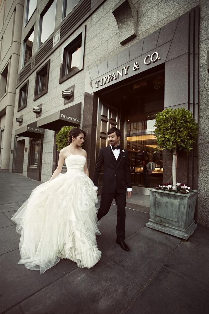 Layered Bridal Gown
Photography: Catherine Hall Studios
Read More:
http://www.insideweddings.com/weddings/metropolitan-san-francisco-wedding-at-luxury-hotel/411/ Bride and groom outside Tiffany & Co. in San Francisco
