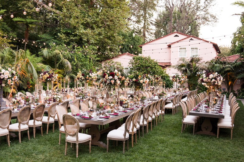 Outdoor Rustic-Elegant Fall Reception
Photography: Samuel Lippke Studios
Read More:
http://www.insideweddings.com/weddings/tuscany-meets-rustic-california-outdoor-wedding-under-the-stars/1336/ wedding reception hotel bel-air long wood tables fall inspired centerpiece flower arrangements