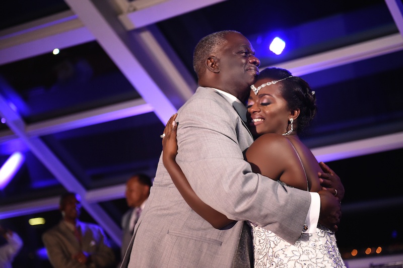 Father-Daughter Dance in Planetarium
Photography: Carasco Photography
Read More:
http://www.insideweddings.com/weddings/city-wedding-at-chicago-planetarium-with-purple-yellow-palette/688/ Bride in a spaghetti strap Pnina Tornai beaded dress dances with father in grey suit