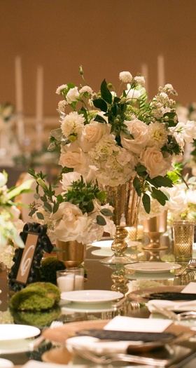 Long Reception Tables, Mirror Tops
Photography: Marianne Lozano Photography
Read More:
http://www.insideweddings.com/weddings/sweet-intimate-wedding-with-mirror-details-in-southern-california/880/ long reception tables mirror tops gold silver white green square ballroom wedding reception modern