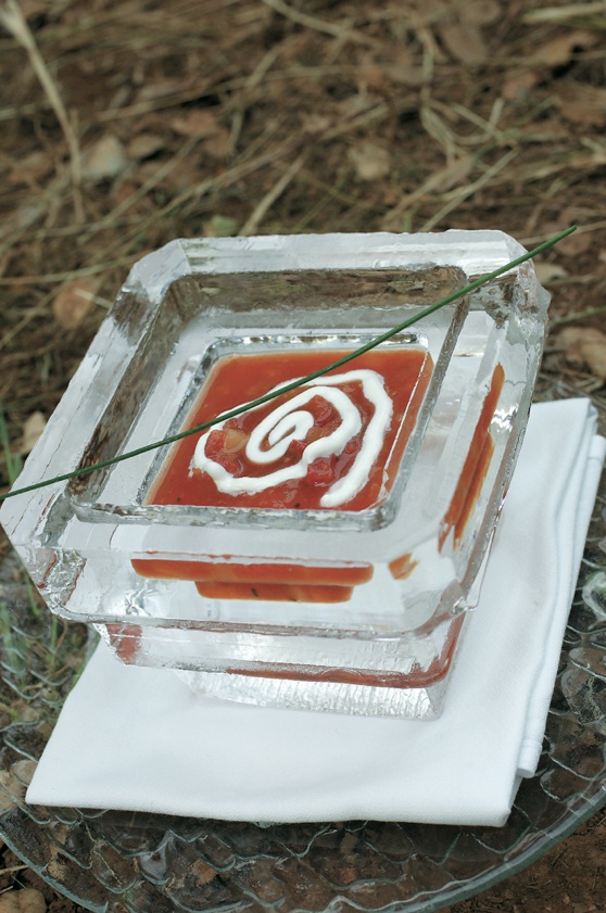 Soup
Photography: Sherman Chu Photographer
Read More:
http://www.insideweddings.com/weddings/elegant-garden-style-vineyard-wedding-in-sonoma-california/205/ Soup in ice bowl served at wedding reception