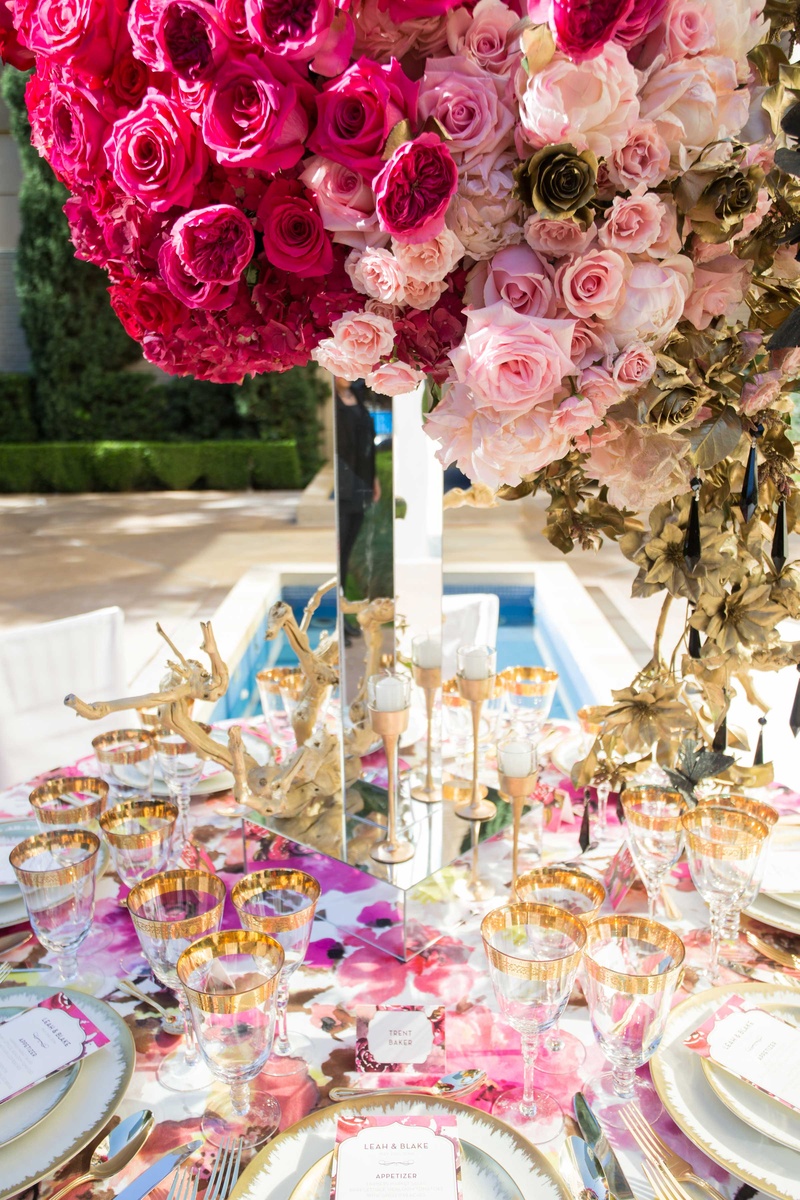Mirror Stand with Pink Rose Centerpiece on Floral Table
Photography: Thisbe Grace Photography
Read More:
http://www.insideweddings.com/weddings/dramatic-wedding-shoot-inspired-by-alexander-mcqueen-chanel/749/ pink rose centerpiece mirror stand floral table linen gold topped glasses white china