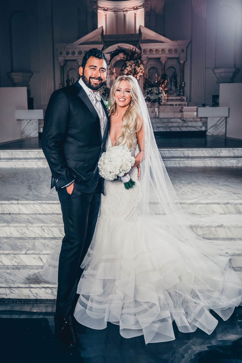 Amanda Brown %26 David Arriaga Jr.
Photography: Jimmy Bui Photography
Read More:
http://www.insideweddings.com/weddings/elegant-edgy-wedding-inspired-by-disney-at-vibiana-in-downtown-la/1229/ bride in lazaro mermaid wedding dress long blonde hair veil white bouquet with groom in suit white
