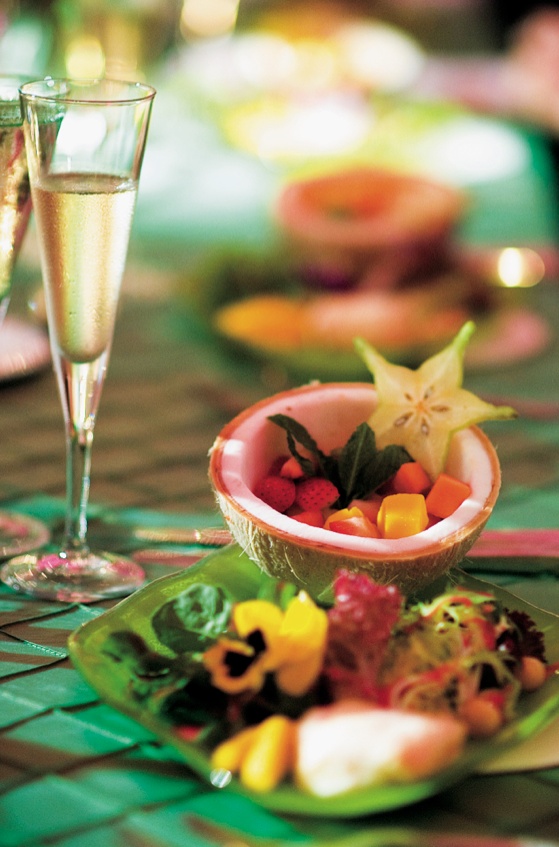 Tropical Fruit Cup
Photography: Mermin + Christie Photographers
Read More:
http://www.insideweddings.com/weddings/tropical-theme-beach-wedding-in-naples-florida/184/ fruit fills a cantaloupe bowl