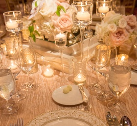 Blush Place Setting with Menu
Photography: Boyd Harris Photographs
Read More:
http://www.insideweddings.com/weddings/a-jeweled-floral-wedding-at-fairmont-grand-del-mar-in-san-diego/745/ Place setting with menu, centerpieces with roses and candles