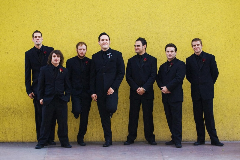 Brandon Saller, Drummer of Atreyu, and His Groomsmen
Photography: Barnet Photography
Read More:
http://www.insideweddings.com/weddings/ashley-reeves-and-brandon-saller/261/ Brandon Saller, drummer of Atreyu, with his groomsmen