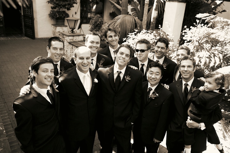 The Groom and His Men
Photography: Tony Florez Photography
Read More:
http://www.insideweddings.com/weddings/peacock-feather-themed-wedding-in-santa-barbara-california/166/ Black and white photo of groomsmen and ring bearer