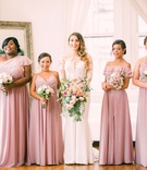 Bridesmaids in Dusty Rose
Photography: Kesha Lambert Photography
Read More:
http://www.insideweddings.com/weddings/personalized-ceremony-with-pink-florals-at-a-loft-in-new-york-city/1210/ bridesmaids in mismatched dusty rose morilee dresses, bride in pronovias wedding dress with lace top
