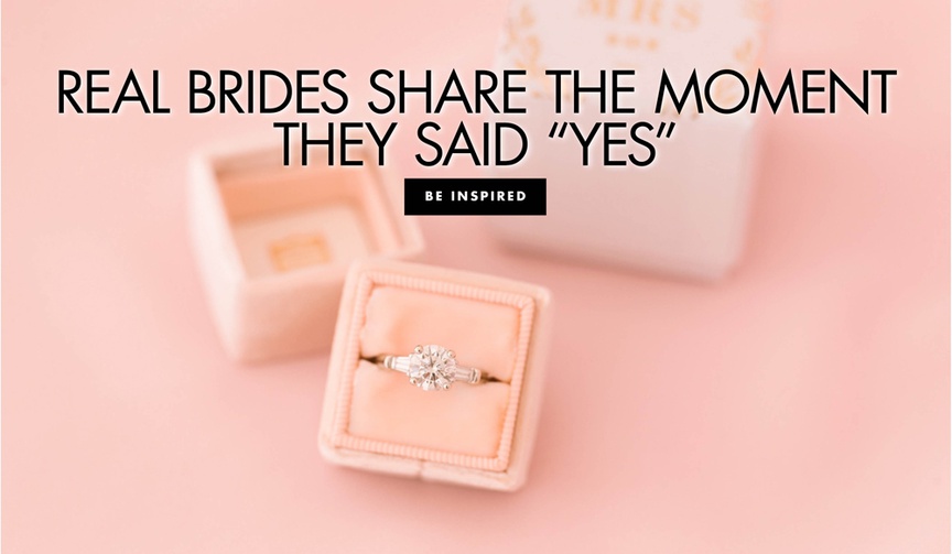 Real Proposal Stories from the Brides' Perspective
Article: Real Proposal Stories from the Bride's Perspective
Photography: Angel Canary Photography
Read More:
http://www.insideweddings.com/news/planning-design/real-proposal-stories-from-the-brides-perspective/4893/ blush velvet ring box with round diamond engagement ring with tapered baguette side stones