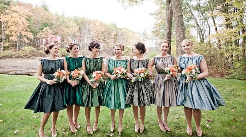Ombré Bridesmaid Dresses
Photography: Jana Williams Photography
Read More:
http://www.insideweddings.com/weddings/ivory-gold-blush-lakefront-new-hampshire-wedding/412/ Bridesmaids in vintage-style dresses in different colors