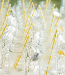 Mason Jar Escort Cards
Photography: Realities Photography
Read More:
http://www.insideweddings.com/weddings/green-yellow-rustic-farm-wedding-in-north-carolina/500/ Escort card alternative with glasses and yellow straws