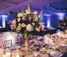 White & Pink Floral Centerpieces and Candles