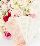 Pastel Floral Ceremony Fan Program
Photography: Kortnee Kate Photography
Read More:
http://www.insideweddings.com/weddings/outdoor-wedding-glamorous-tented-reception-with-pastel-palette/1318/ wedding ceremony program fan design pink flower print ribbon wedding party details