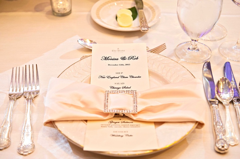 Menu with Jeweled Clip
Photography: Carasco Photography
Read More:
http://www.insideweddings.com/weddings/new-york-yankees-infielder-marries-in-opulent-chicago-soiree/764/ menu at the drake hotel, champagne napkin with jeweled clip