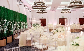 Industrial Chandeliers in Ballroom
Photography: Jana Williams Photography
Read More:
http://www.insideweddings.com/weddings/classically-elegant-alfresco-ceremony-ballroom-reception-in-ojai/1320/ ojai valley inn ballroom wedding reception with faux hedge wall and industrial chandeliers