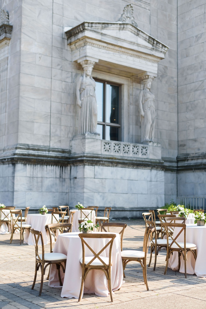 Cocktail Tables with Vineyard Chairs
Photography: Averyhouse
Read More:
http://www.insideweddings.com/weddings/chic-summer-wedding-at-a-natural-history-museum-in-chicago/1361/ wedding at the field museum in chicago outdoor cocktail hour wood vineyard chairs blush linens