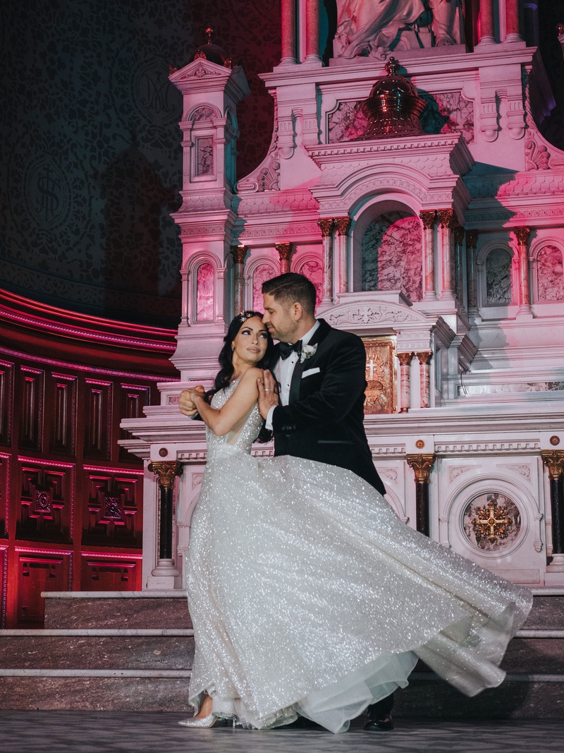 First Dance In Front of Majestic Altar
Photography: Joel %26 Justyna
Read More:
http://www.insideweddings.com/weddings/dreamy-winter-destination-wedding-in-an-ice-castle-in-quebec-city/1270/ wedding reception old catholic cathedral bride in sparkle dress hair down first dance in front altar