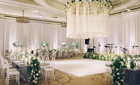 Satin %26 Crystal Floral Chandelier
Photography: Adam Barnes
Read More:
http://www.insideweddings.com/weddings/elegant-real-wedding-at-a-charming-resort-in-the-countryside/1141/ Wedding reception white dance floor chandelier crystal and satin ribbon white flowers greenery