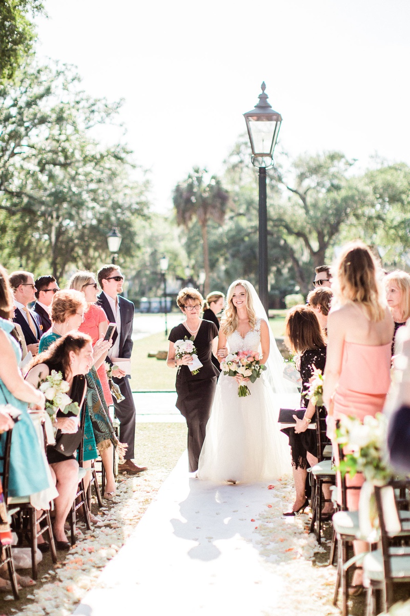 Bride Walked Down Aisle by Mom
Photography: Vitor Lindo Photo + Video
Read More:
http://www.insideweddings.com/weddings/soft-romantic-spring-destination-wedding-in-south-carolina/1285/ bride in mark ingram wedding dress outdoor south carolina wedding mother of bride walking down aisle