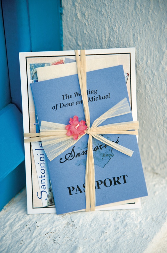 Destination Wedding Invitations
Photography: Mark Nixon Photographer
Read More:
http://www.insideweddings.com/weddings/destination-wedding-on-the-greek-island-of-santorini/207/ Unique passport invites tied in raffia