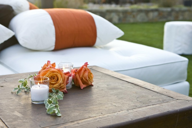 Lounge Area Floral Arrangement
Photography: Simone %26 Martin Photography
Read More:
http://www.insideweddings.com/weddings/sophisticated-autumn-inspired-wedding-in-napa-valley-california/262/ Small centerpiece with orange roses and candles