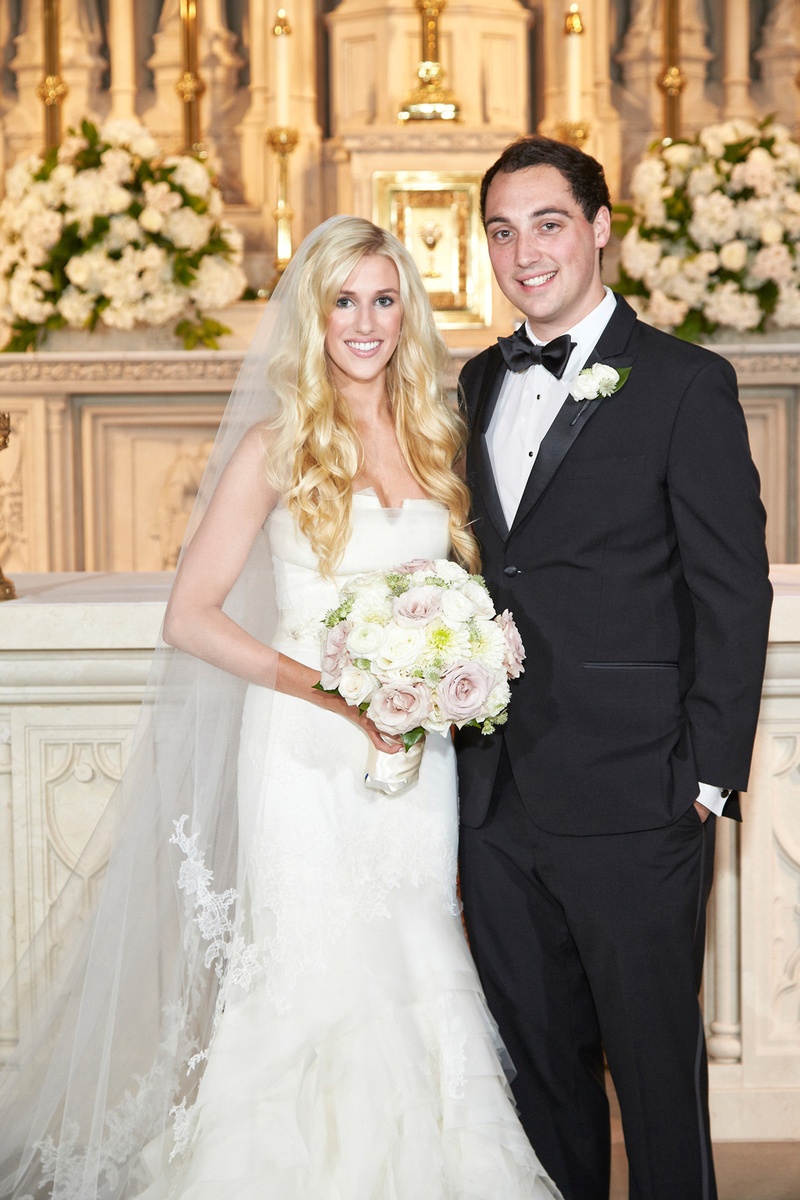 Bride and Groom After Vow Exchange
Photography: KingenSmith
Read More:
http://www.insideweddings.com/weddings/catholic-ceremony-soft-romantic-fairy-tale-reception-in-chicago/754/ bride in vera wang gown groom in tuxedo wedding portrait
