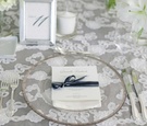 White Lace Linens with Glass Plate and Place Card