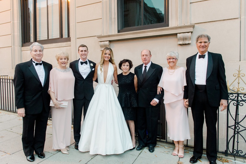Family in Neutrals
Photography: Abby Jiu Photography
Read More:
http://www.insideweddings.com/weddings/modern-wedding-with-a-black-and-white-palette-in-washington-dc/1236/ bride in romona keveza a-line gown plunging neckline with groom and families