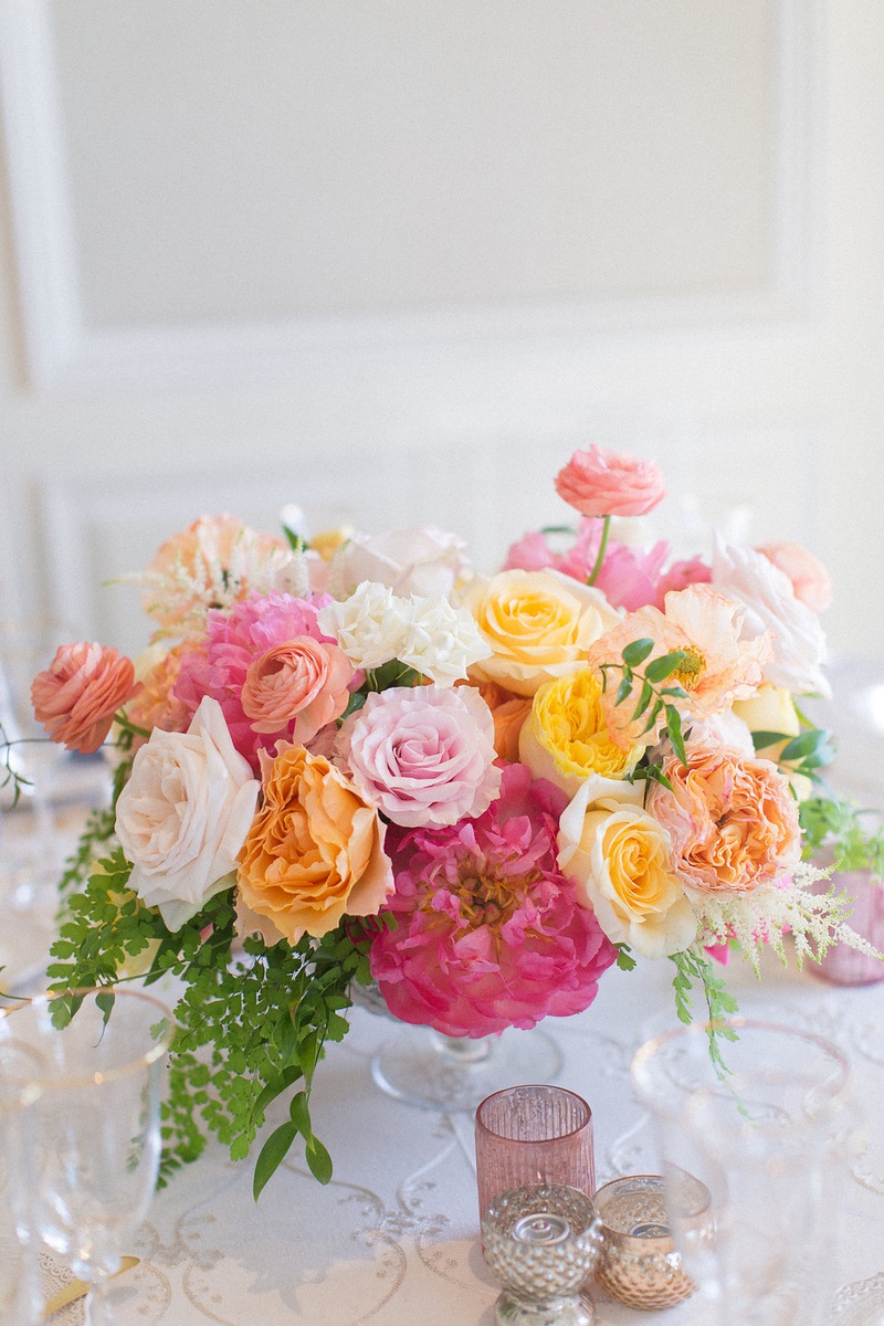 Pink, Yellow %26 Orange Floral Centerpiece
Photography: Ashley Paige Photography
Read More:
http://www.insideweddings.com/weddings/romantic-ocean-view-ceremony-charming-reception-in-california/1337/ wedding reception centerpiece pink peony yellow rose orange garden rose ranunculus greenery