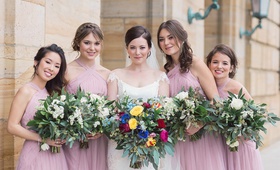 Bride in White, Bridesmaids in Light Pastel Pink
Photography: Amanda Donaho Photography
Read More:
http://www.insideweddings.com/weddings/indoor-wedding-with-cultural-and-floral-elements-in-dayton-ohio/972/ bride white bridesmaids pastel pink light dresses wedding dayton ohio colorful bouquet style