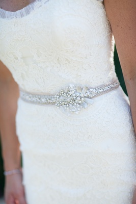 White Lace Wedding Dress With Silver Crystal Belt Rustic White Lace Wedding Dress With Silver Crystal Belt Rustic