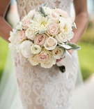 Dahlia %26 Rose Bridal Bouquet
Photography: Laurie Bailey Photography
Read More:
http://www.insideweddings.com/weddings/church-ceremony-elegant-reception-in-the-pacific-palisades/1142/ Bride in Ines Di Santo wedding dress holding bouquet with pink and white rose flowers peony dahlia
