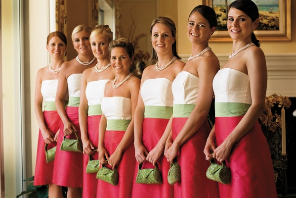 pink and green wedding dresses