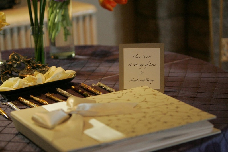 Gold Guest Book and Pens
Photography: Lyn Sims Photographer
Read More:
http://www.insideweddings.com/weddings/glamorous-fall-wedding-with-garden-touches-in-tucson-arizona/258/ Sparkling pen display and guestbook card