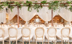 Garden Wedding Décor in Ballroom
Photography: Mantas Kubilinskas Photography
Read More:
http://www.insideweddings.com/weddings/sophisticated-ceremony-ballroom-reception-in-washington-dc/1296/ wedding reception long table wood cane chairs and arbor overhead drapery greenery french garden