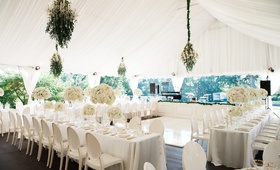 White Wedding With Greenery Accents
Photography: Brandon Chesbro
Read More:
http://www.insideweddings.com/weddings/classic-white-wedding-at-a-historic-estate-in-nashville/1219/ tented wedding reception, white drapery, white linens and chairs, ivory florals, greenery accents