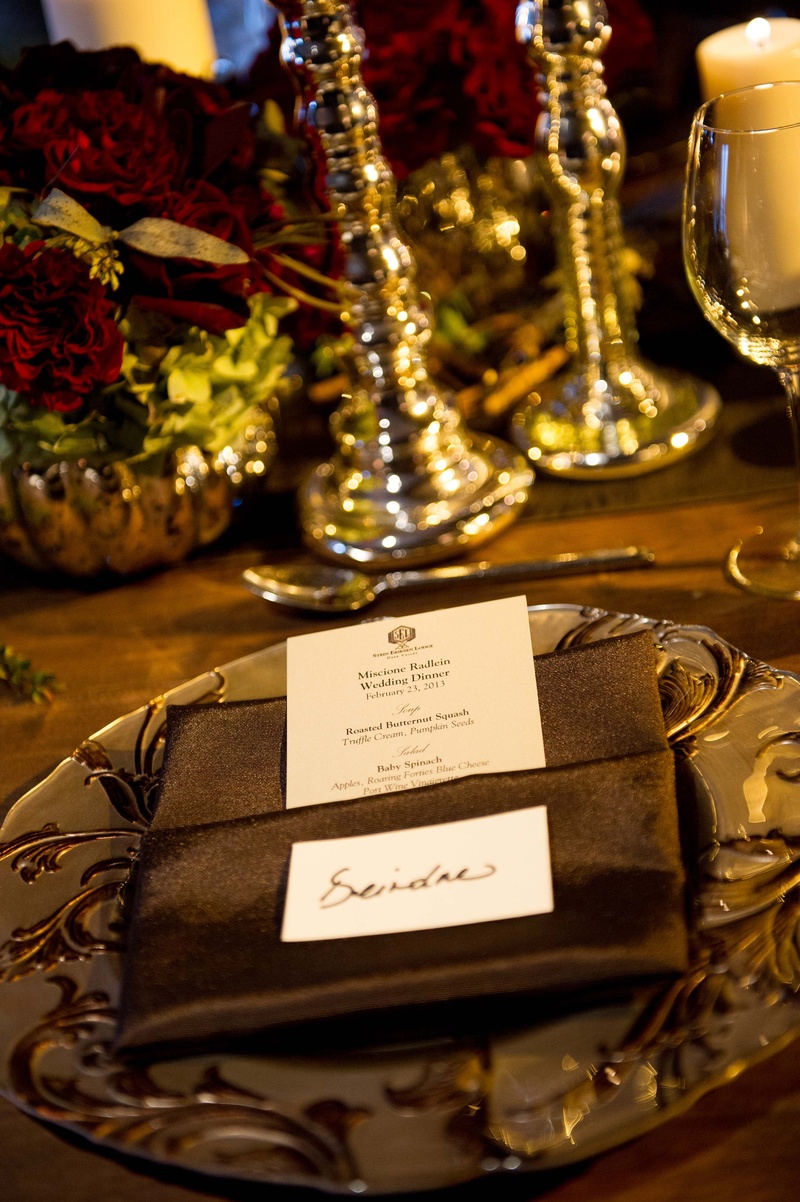Simple Wedding Menu
Photography: Handeland Tesoro Photography
Read More:
http://www.insideweddings.com/weddings/snowy-outdoor-winter-ceremony-cozy-lodge-reception/522/ Elegant menu tucked into brown dinner napkins