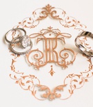 Wedding Rings on Rose Gold Monogram
Photography: Duke Photography
Read More:
http://www.insideweddings.com/weddings/luxurious-alfresco-ceremony-ballroom-reception-in-beverly-hills/1161/ Rose gold monogram lehr and black with engraved men's wedding ring engagement ring and pave band