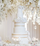 Five-Tier Cake with Gold Stripes
Photography: Rene Zadori Photography
Read More:
http://www.insideweddings.com/weddings/opulent-wedding-with-classic-winter-white-color-scheme/1233/ five tier wedding cake with two tiers of gold stripes and a layer of sugar flowers