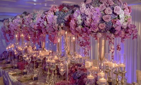 Tall Purple-and-Pink Floral Arrangements
Photography: Collin Pierson Photography
Read More:
http://www.insideweddings.com/weddings/bold-feminine-styled-event-with-regal-details/947/ tall purple pink floral arrangements bold feminine styled shoot wedding kesh designs lavish