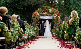 Vibrant Garden Ceremony
Photography: Amy %26 Stuart Photography
Read More:
http://www.insideweddings.com/weddings/garden-inspired-fall-alfresco-affair-in-california/292/ Bride and groom at end of outdoor wedding aisle