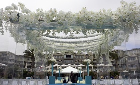 Lucite Flower Chuppah
Photography: Dalal Photography
Read More:
http://www.insideweddings.com/weddings/turquoise-oceanfront-wedding-at-the-montage-laguna-beach/243/ lucite chuppah topped with white orchids and paper cranes